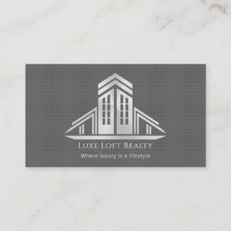 Carte De Visite Logo Immobilier Abstrait | Fibre de Carbone Grise