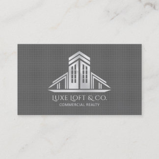 Carte De Visite Logo Immobilier Abstrait | Fibre de Carbone Grise