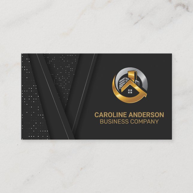 Carte De Visite Logo immobilier | Arrière - plan Black Luxury Gold (Devant)