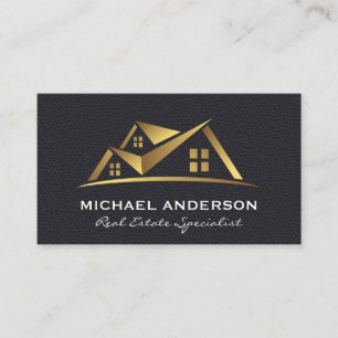Carte De Visite Logo immobilier Gold Cuir