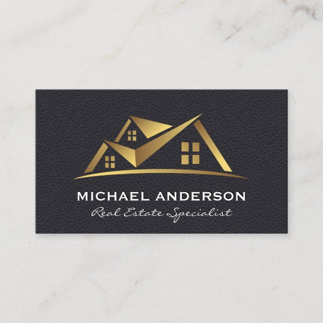 Carte De Visite Logo immobilier Gold | Cuir (Devant)