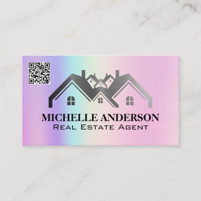 Carte De Visite Logo immobilier | Holographique géométrique | Code (Devant)