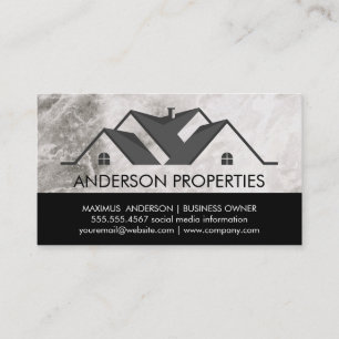 Carte De Visite Logo immobilier noir blanc Marbre