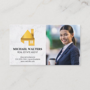Carte De Visite Logo Immobilier Or   Femme d'affaires 