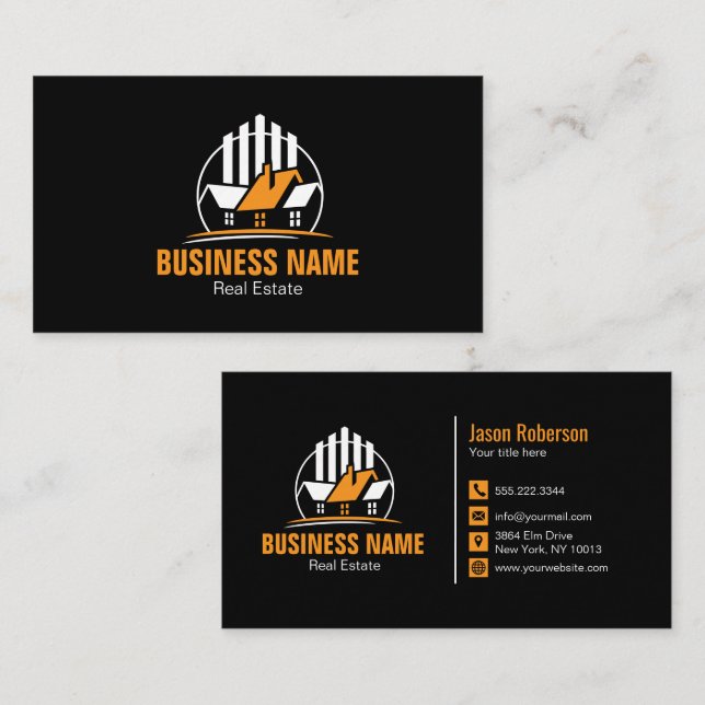 Carte De Visite Logo immobilier professionnel orange blanc (Devant / Derrière)