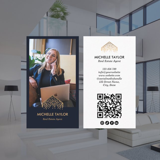 Carte De Visite Logo immobilier professionnel photo Code QR (Créateur téléchargé)