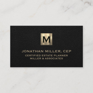 Carte De Visite Logo initial de luxe en cuir noir