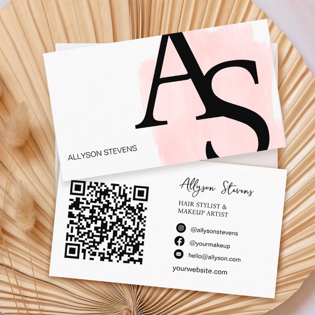 Carte De Visite Logo initiales pinceau rose maquillage gras code q (Créateur téléchargé)