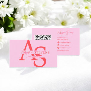 Carte De Visite Logo initiales rose maquillage cheveux code qr