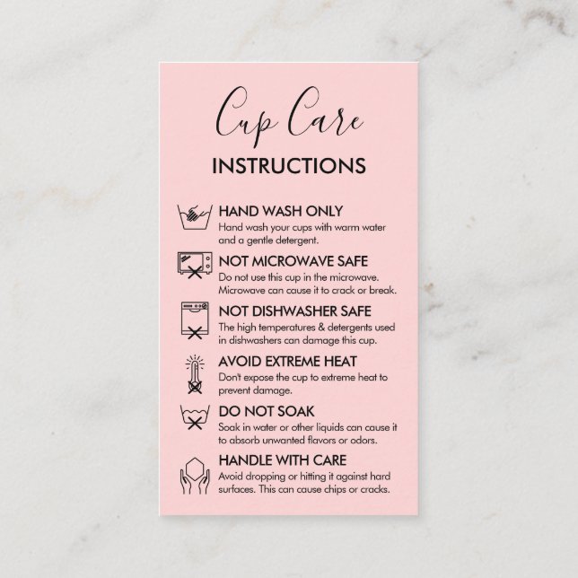 Carte De Visite Logo Instructions d'entretien de tasse moderne ros (Dos)