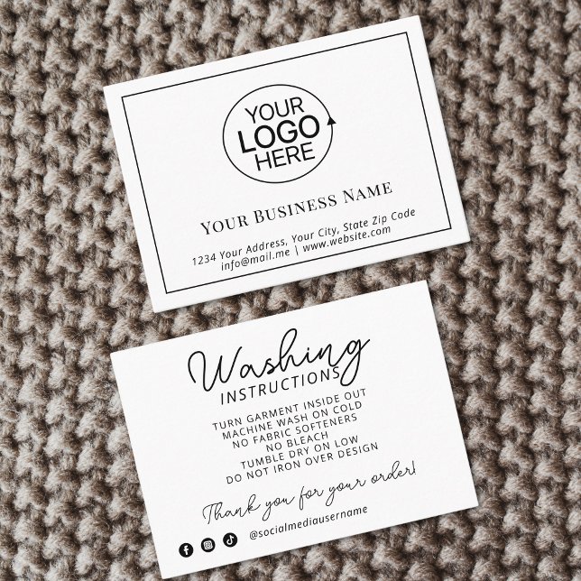 Carte De Visite Logo Instructions pour le soin des vêtements Inser (Logo Clothing Care Instructions Product Inserts)