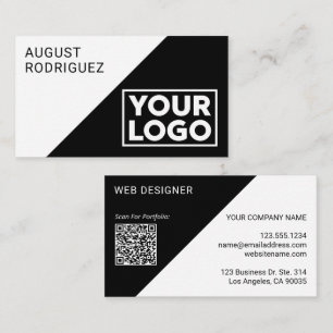 Carte De Visite Logo large personnalisé QR Code noir blanc géométr
