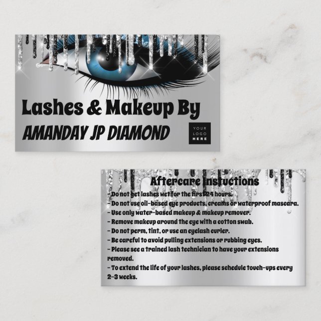 Carte De Visite Logo Lashes Instruction post-soins Black Silver (Devant / Derrière)