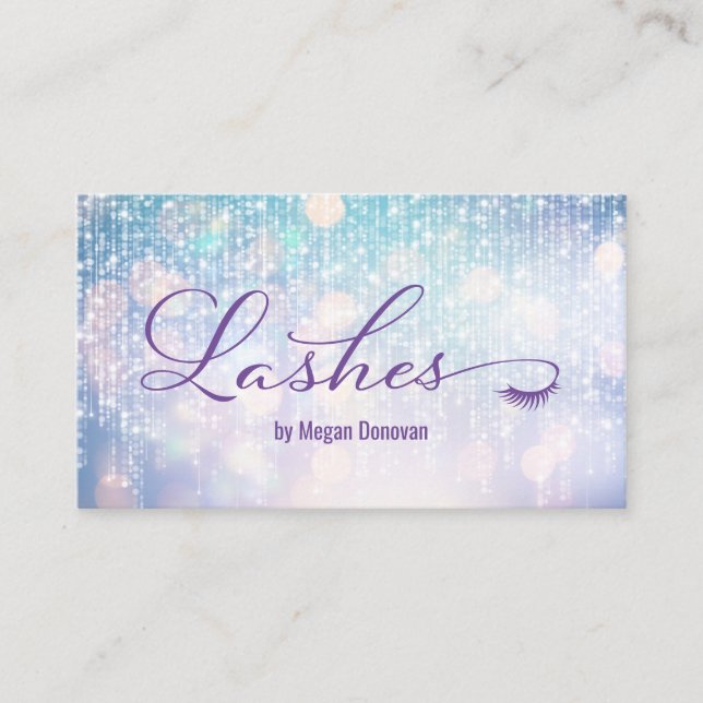 Carte De Visite Logo Lashes Purple et Turquoise Bokeh Sparkle (Devant)