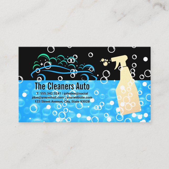 Carte De Visite Logo Lavage Auto | Bulles de Savon Bleu (Devant)