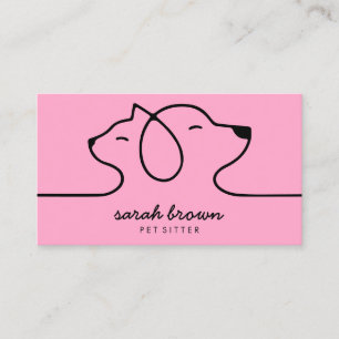 Carte De Visite Logo Linéaire Rose Poudré Chien Chat Animal