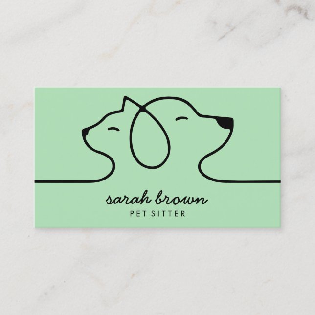 Carte De Visite Logo Linéaire Vert Doux Chien Chat Animal (Devant)