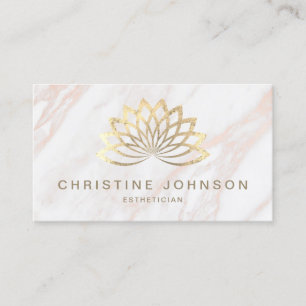 Carte De Visite logo lotus en feuille d'or faux sur marbre rose