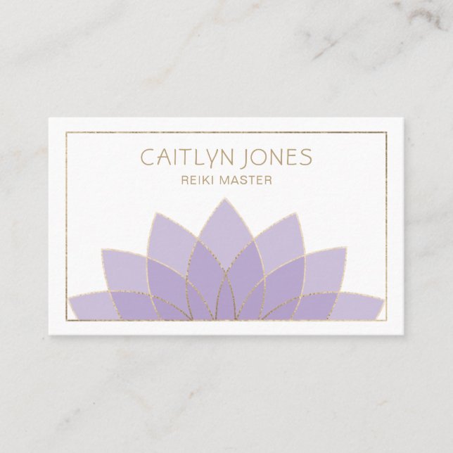 Carte De Visite Logo Lotus Purple Et Or Yoga | Reiki (Devant)
