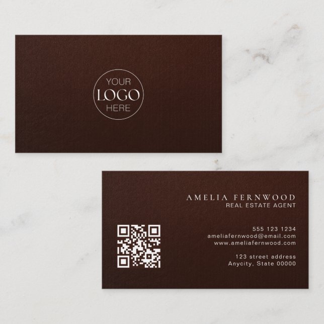 Carte De Visite Logo | Luxury Leather Real Estate QR Code (Devant / Derrière)