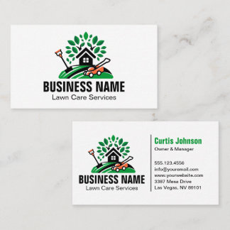 Carte De Visite Logo Maison Arbre Pelouse Tondeuse Jardin Paysage 