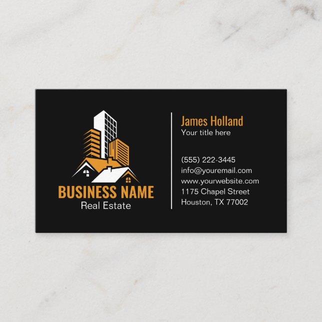 Carte De Visite Logo Maison Blanche Orange Immobilier (Devant)