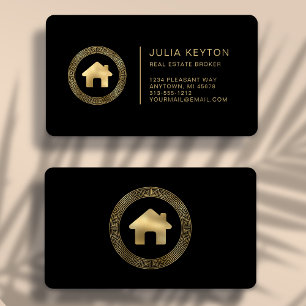 Carte De Visite Logo maison Gold Premium Black Immobilier