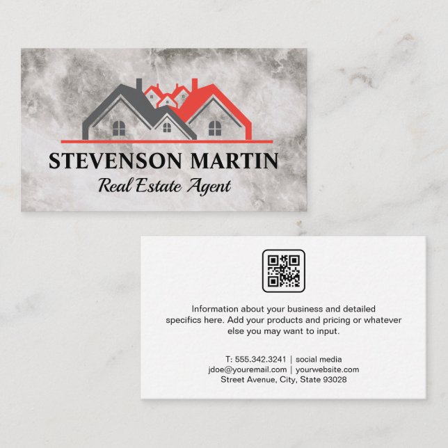 Carte De Visite Logo Maisons Immobilieres | Texture Marbre | Code  (Devant / Derrière)