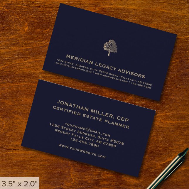 Carte De Visite Logo Marine moderne Blue and Gold Tree (Créateur téléchargé)