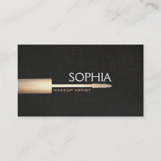 Carte De Visite Logo Mascara Artiste Maquillage Sur Faux Black Lin (Devant)