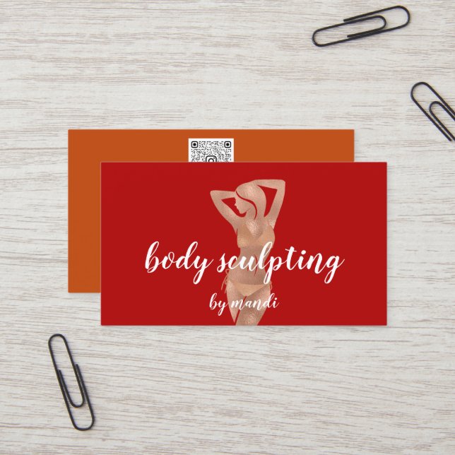 Carte De Visite Logo Massage Sclupting Corps Rose Rouge Bikini QR (Devant/Arrière en situation)