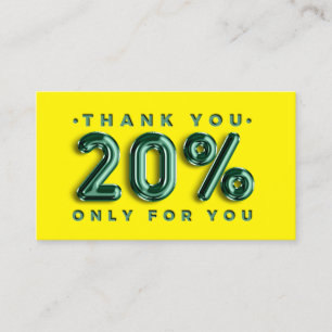 Carte De Visite Logo Merci QRCODE 20%OFF Code remise Jaune