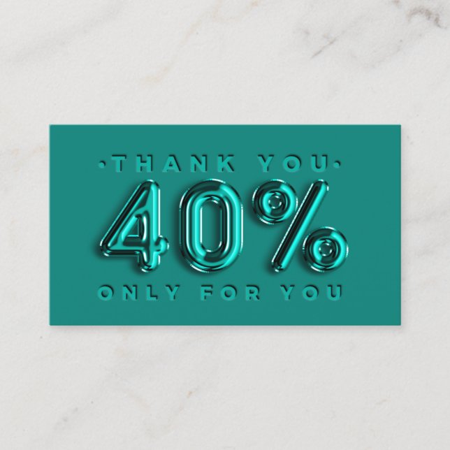 Carte De Visite Logo Merci QRCODE 40%OFF Code remise Turquoise (Devant)