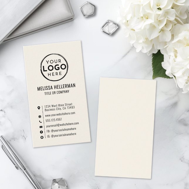 Carte De Visite Logo Minimal Moderne Vertical Ivoire (Logo Minimal Modern Vertical Ivory Business Card)