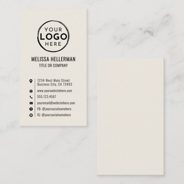 Carte De Visite Logo Minimal Moderne Vertical Ivoire (Devant / Derrière)