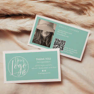 Carte De Visite Logo minimaliste blanc bleu Qr commander merci