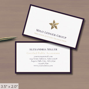 Carte De Visite Logo minimaliste blanc violet or Luxe