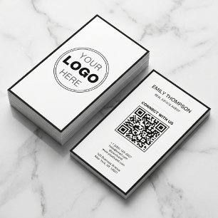 Carte De Visite Logo minimaliste Code QR Moderne Noir Blanc