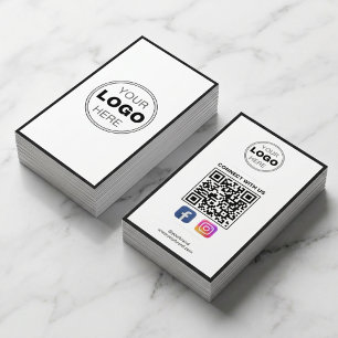 Carte De Visite Logo minimaliste Code QR noir et blanc moderne
