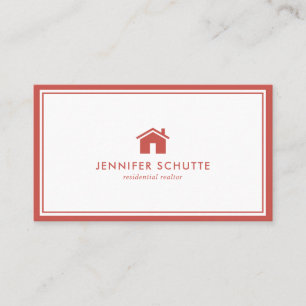 Carte De Visite Logo minimaliste Maison Rouge & Blanc Réaltor Plai