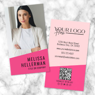Carte De Visite Logo minimaliste moderne rose Fille Code QR