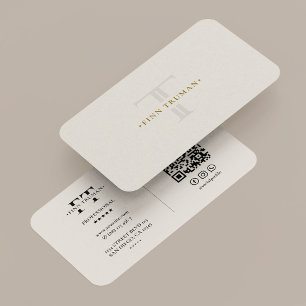 Carte De Visite Logo minimaliste monogramme F T Sable Beige Profes