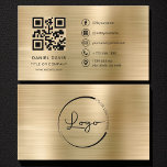 Carte De Visite Logo minimaliste Professionnel Faux Gold Code QR<br><div class="desc">Faites la promotion de votre marque professionnelle grâce à ce carte de visite métallique minimaliste en faux or doté d'un logo élégant et d'un code QR intégré. La texture dorée métallique chatoyante crée un sentiment de prestige et de luxe, tandis que la disposition propre garde vos coordonnées élégantes et lisibles....</div>
