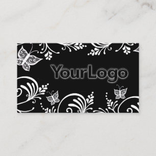 Carte De Visite Logo minimaliste simple à papillon noir et blanc