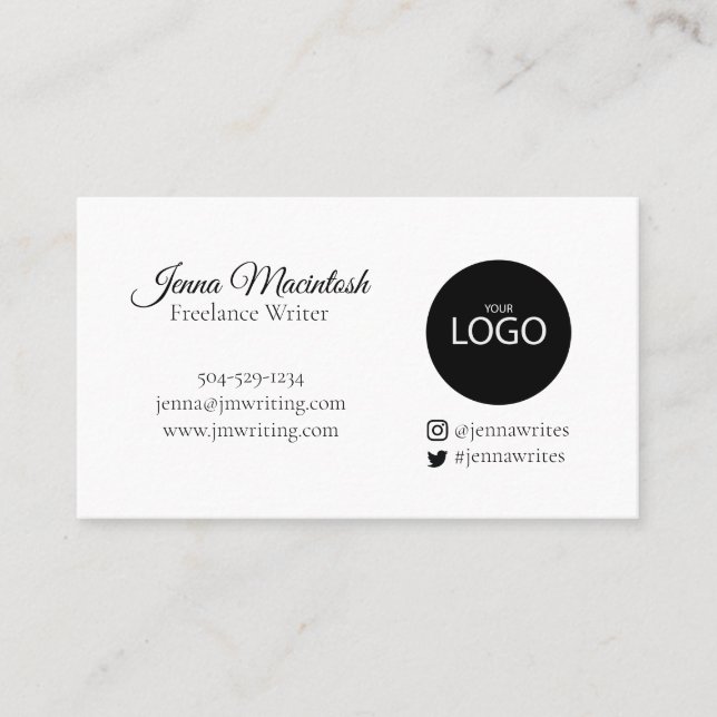 Carte De Visite Logo minimum Instagram Poignée Twitter noir blanc (Devant)