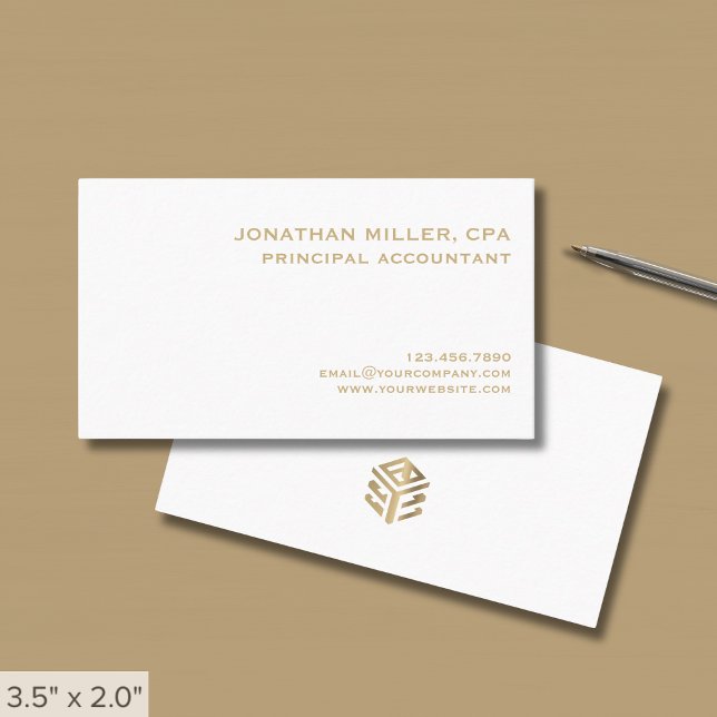 Carte De Visite Logo minimum simple en or blanc (Créateur téléchargé)