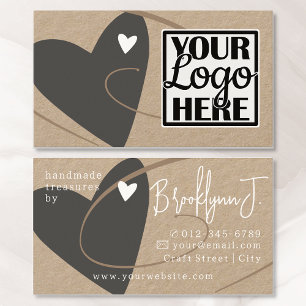 Carte De Visite Logo Modèle Kraft Papier Grey Love Coeur Artistes