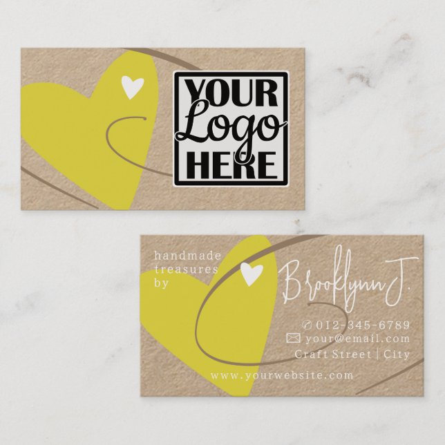 Carte De Visite Logo Modèle Kraft Yellow Love Heart Crafter (Devant / Derrière)