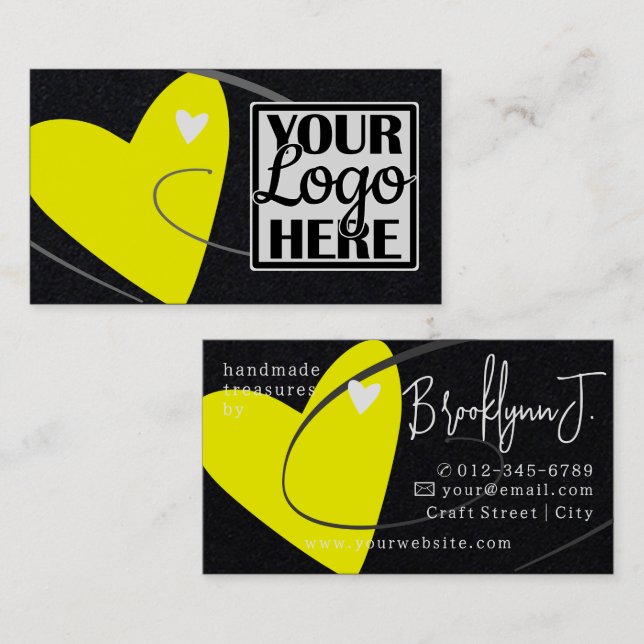 Carte De Visite Logo Modèle Neon Yellow Love Heart for Crafts (Devant / Derrière)