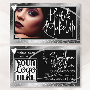 Carte De Visite Logo Modèle photo Design Gris Cadre Coeur Luxe